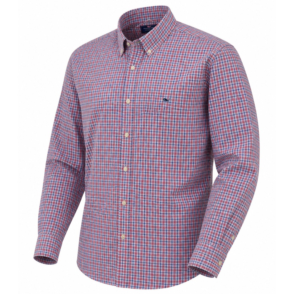 Vineyard Vines Performance Shirt Mens L Slim FIt Tucker Plaid Nylon Pink Plaid